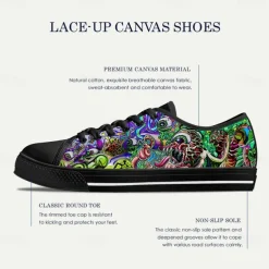 Men's Low Top Canvas Sneakers – Colorful Abstract Graffiti Print, Lace-Up Casual Skate Shoes, Stylish Streetwear & Everyday Footwear
