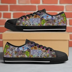 Men's Low Top Canvas Sneakers – Colorful Abstract Graffiti Print, Lace-Up Casual Skate Shoes, Stylish Streetwear & Everyday Footwear
