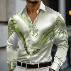 Men's Marble Abstract Liquid Art Satin Shirt Dress Shirt Long Sleeve Fashion Casual Vacation Holiday Summer Spring Fall Turndown Collared Shirts 3D Print Button Up Shirts Pink Blue Gold Green Gray