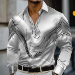 Men's Marble Abstract Liquid Art Satin Shirt Dress Shirt Long Sleeve Fashion Casual Vacation Holiday Summer Spring Fall Turndown Collared Shirts 3D Print Button Up Shirts Pink Blue Gold Green Gray