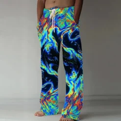 Men's Marble Abstract Liquid Art Trousers Baggy Pants Casual Pants Mid Waist Casual Outdoor Vacation Drawstring Side Pockets Elastic Waist Summer Spring 3D Print Black Blue Brown