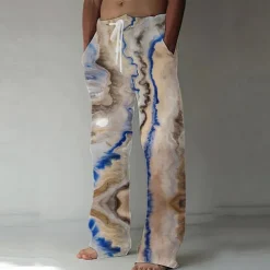 Men's Marble Abstract Liquid Art Trousers Baggy Pants Casual Pants Mid Waist Casual Outdoor Vacation Drawstring Side Pockets Elastic Waist Summer Spring 3D Print Black Blue Brown