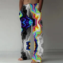 Men's Marble Abstract Liquid Art Trousers Baggy Pants Casual Pants Mid Waist Casual Outdoor Vacation Drawstring Side Pockets Elastic Waist Summer Spring 3D Print Black Blue Brown