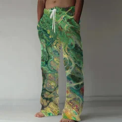 Men's Marble Abstract Liquid Art Trousers Baggy Pants Casual Pants Mid Waist Casual Outdoor Vacation Drawstring Side Pockets Elastic Waist Summer Spring 3D Print Black Blue Brown