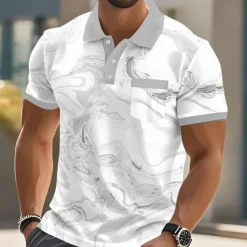 Men's Marble Polo Short Sleeve Polo Shirts Collared Shirts Business Casual Outdoor Athleisure Daily Wear 3D Print Buttons Summer Light Pink Light Green Light Brown