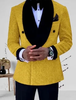 Men's Mardi Gras Sparkly Suits Shawl Collar Silver Black Solid Colored Tailored Fit 2 Piece Single Breasted One-button