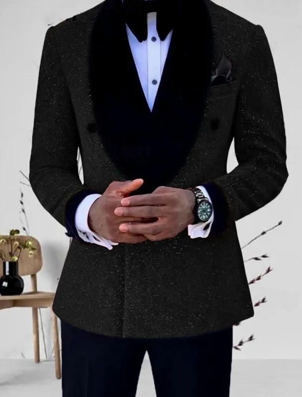 Men's Mardi Gras Sparkly Suits Shawl Collar Silver Black Solid Colored Tailored Fit 2 Piece Single Breasted One-button