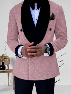 Men's Mardi Gras Sparkly Suits Shawl Collar Silver Black Solid Colored Tailored Fit 2 Piece Single Breasted One-button