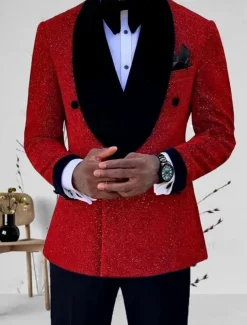 Men's Mardi Gras Sparkly Suits Shawl Collar Silver Black Solid Colored Tailored Fit 2 Piece Single Breasted One-button