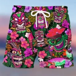 Men's Mask Flower / Plants Swimming Trunks Board Shorts Swim Shorts Mid Waist Hawaiian Ethnic Boho Casual Daily Holiday Drawstring with Mesh lining Elastic Waist Designer Clothing Apparel