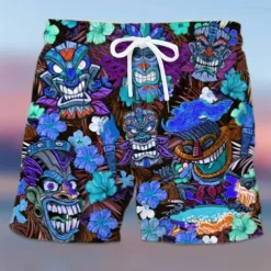 Men's Mask Flower / Plants Swimming Trunks Board Shorts Swim Shorts Mid Waist Hawaiian Ethnic Boho Casual Daily Holiday Drawstring with Mesh lining Elastic Waist Designer Clothing Apparel
