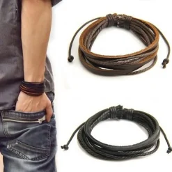 Men's Men Women 1PC Cuff Links Vintage Bracelet Loom Bracelet Gift Beach Retro Adjustable Simple European Black Brown