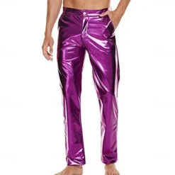 Men's Metallic Shiny Pants Night Club Pants 70s 80s 90s Disco Pant Party Dance Straight Leg Trousers