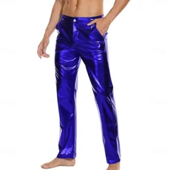 Men's Metallic Shiny Pants Night Club Pants 70s 80s 90s Disco Pant Party Dance Straight Leg Trousers