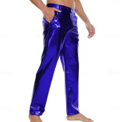 Men's Metallic Shiny Pants Night Club Pants 70s 80s 90s Disco Pant Party Dance Straight Leg Trousers