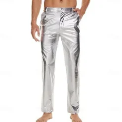Men's Metallic Shiny Pants Night Club Pants 70s 80s 90s Disco Pant Party Dance Straight Leg Trousers