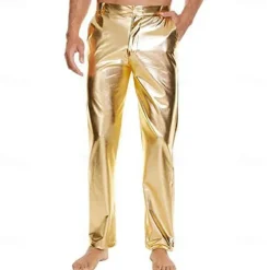 Men's Metallic Shiny Pants Night Club Pants 70s 80s 90s Disco Pant Party Dance Straight Leg Trousers