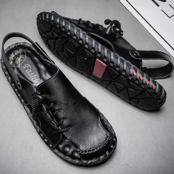 Men's Microfiber Leather Sandals Black Summer Sandals Slippers Handmade Shoes Flat Sandals Plus Size Casual Outdoor Vacation Beach Breathable Elastic Band Shoes Red Brown Yellow brown