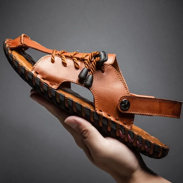 Men's Microfiber Leather Sandals Black Summer Sandals Slippers Handmade Shoes Flat Sandals Plus Size Casual Outdoor Vacation Beach Breathable Elastic Band Shoes Red Brown Yellow brown