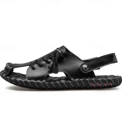 Men's Microfiber Leather Sandals Black Summer Sandals Slippers Handmade Shoes Flat Sandals Plus Size Casual Outdoor Vacation Beach Breathable Elastic Band Shoes Red Brown Yellow brown