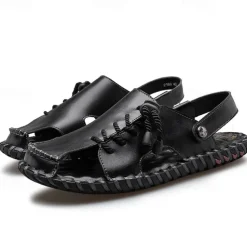 Men's Microfiber Leather Sandals Black Summer Sandals Slippers Handmade Shoes Flat Sandals Plus Size Casual Outdoor Vacation Beach Breathable Elastic Band Shoes Red Brown Yellow brown