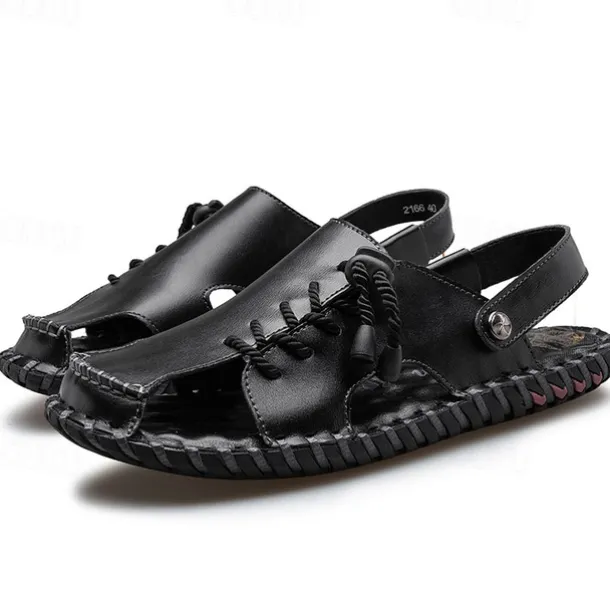 Men's Microfiber Leather Sandals Black Summer Sandals Slippers Handmade Shoes Flat Sandals Plus Size Casual Outdoor Vacation Beach Breathable Elastic Band Shoes Red Brown Yellow brown