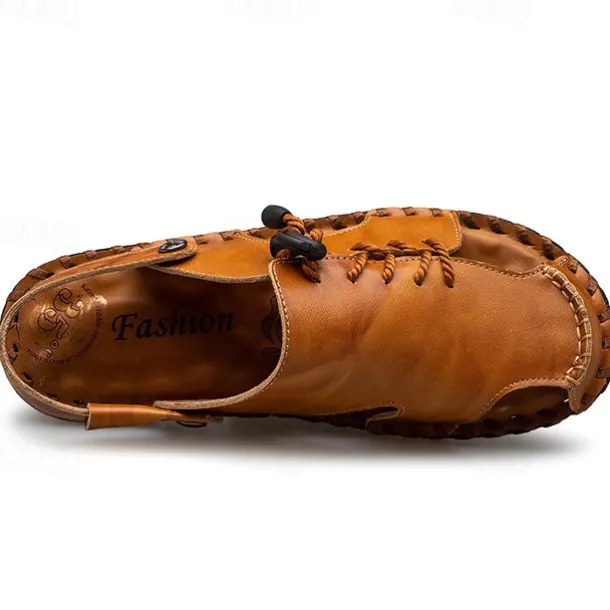 Men's Microfiber Leather Sandals Black Summer Sandals Slippers Handmade Shoes Flat Sandals Plus Size Casual Outdoor Vacation Beach Breathable Elastic Band Shoes Red Brown Yellow brown