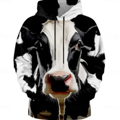 Men's Milk Cows Hoodie Hoodies Sweatshirt Fashion Cowboy Long Sleeve Hooded White Pocket 3D Print Fall Winter Designer