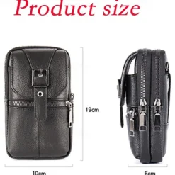 Men's Multi Functional Genuine Leather Shoulder Bag Cell Phone Crossbody Purse Phone Holster Case Leather Belt Waist Pouch Small Messenger Bag