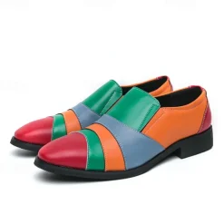 Men's Multicolor Patchwork Slip-On Dress Shoes – Bold Vintage-Inspired Loafers for Parties, Stage Performances & Fashion Events