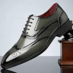 Men's Multicolor Patent Leather Oxford Shoes – Wingtip Brogue Design, Formal Lace-Up Dress Shoes for Weddings and Business Events