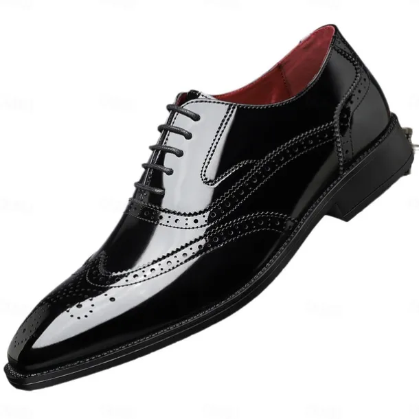 Men's Multicolor Patent Leather Oxford Shoes – Wingtip Brogue Design, Formal Lace-Up Dress Shoes for Weddings and Business Events