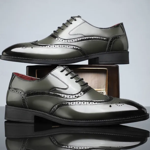 Men's Multicolor Patent Leather Oxford Shoes – Wingtip Brogue Design, Formal Lace-Up Dress Shoes for Weddings and Business Events