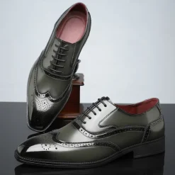 Men's Multicolor Patent Leather Oxford Shoes – Wingtip Brogue Design, Formal Lace-Up Dress Shoes for Weddings and Business Events