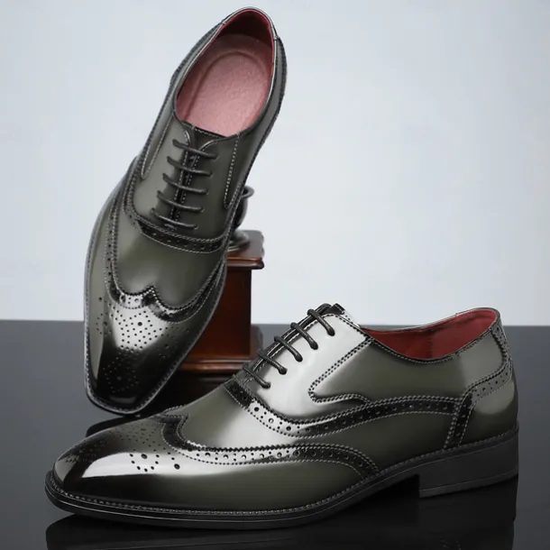 Men's Multicolor Patent Leather Oxford Shoes – Wingtip Brogue Design, Formal Lace-Up Dress Shoes for Weddings and Business Events