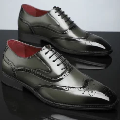 Men's Multicolor Patent Leather Oxford Shoes – Wingtip Brogue Design, Formal Lace-Up Dress Shoes for Weddings and Business Events