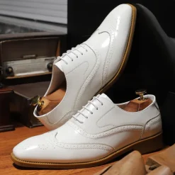 Men's Multicolor Patent Leather Oxford Shoes – Wingtip Brogue Design, Formal Lace-Up Dress Shoes for Weddings and Business Events