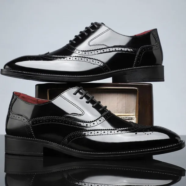 Men's Multicolor Patent Leather Oxford Shoes – Wingtip Brogue Design, Formal Lace-Up Dress Shoes for Weddings and Business Events