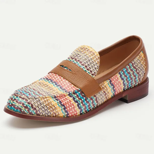 Men's Multicolor Woven Leather Loafers: Ideal for Business Casual and Social Gatherings