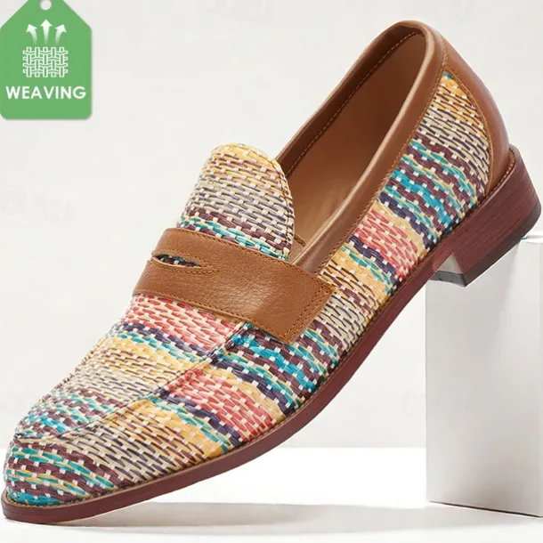 Men's Multicolor Woven Leather Loafers: Ideal for Business Casual and Social Gatherings