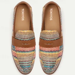 Men's Multicolor Woven Leather Loafers: Ideal for Business Casual and Social Gatherings