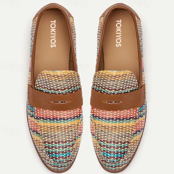 Men's Multicolor Woven Leather Loafers: Ideal for Business Casual and Social Gatherings