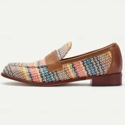 Men's Multicolor Woven Leather Loafers: Ideal for Business Casual and Social Gatherings