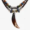 Men's Multi-Layer Anchor Pendant Necklace - Frosted Rope, Black Gallstone, Wooden Beads, and Alloy, Adjustable Length, Nautical Style for Casual and Beachwear