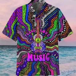 Men's Music Hippie Shirt Summer Hawaiian Shirt Button Up Shirt Short Sleeve Sports Fashion Streetwear Outdoor Casual Hawaiian Summer Spring Cuban Collar Print Blue Purple Rainbow