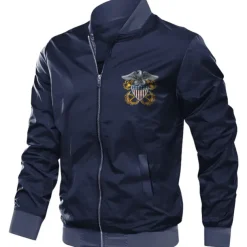 Men's National Flag Bomber Jacket Coat Outdoor Sports Vintage Casual Daily Wear Vacation Going out Printing Denim Fall & Winter Standing Collar Long Sleeve Black Red Army Green