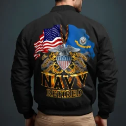 Men's National Flag Bomber Jacket Coat Outdoor Sports Vintage Casual Daily Wear Vacation Going out Printing Denim Fall & Winter Standing Collar Long Sleeve Black Red Army Green