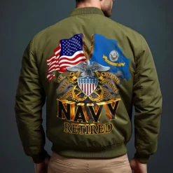 Men's National Flag Bomber Jacket Coat Outdoor Sports Vintage Casual Daily Wear Vacation Going out Printing Denim Fall & Winter Standing Collar Long Sleeve Black Red Army Green