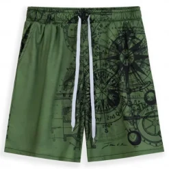 Men's Nautical Graphic Prints Compass Sweat Shorts Beach Shorts Terry Shorts Mid Waist Retro Vintage Casual Daily Holiday Streetwear Drawstring Elastic Waist 3D Print Designer Clothing Apparel