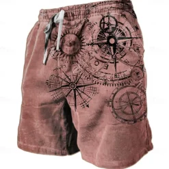 Men's Nautical Graphic Prints Compass Sweat Shorts Beach Shorts Terry Shorts Mid Waist Retro Vintage Casual Daily Holiday Streetwear Drawstring Elastic Waist 3D Print Designer Clothing Apparel